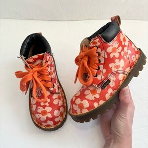 Dr. Martens Limited Edition Rare Orange Daisy Pansy Floral Lace Leather Boots